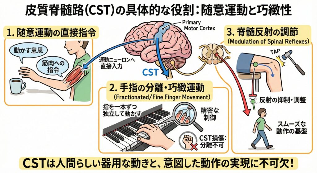 図2「皮質脊髄路の具体的な役割」
