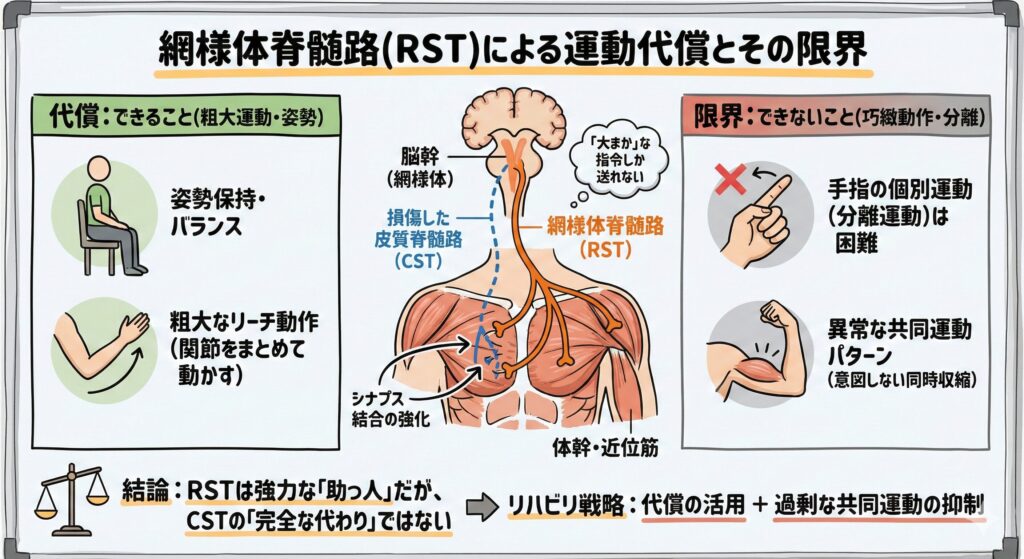 図4「網様体脊髄路による運動代償とその限界」