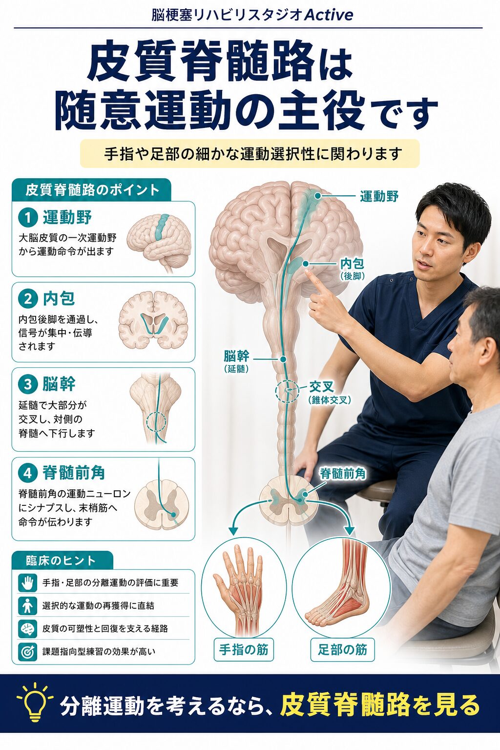 皮質脊髄路を脳卒中リハビリで解説する図解スライド1