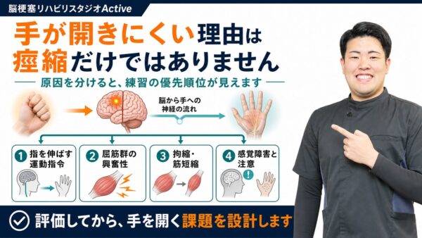 脳梗塞後に手が開きにくい理由｜痙縮だけでなく評価すべき4つの原因