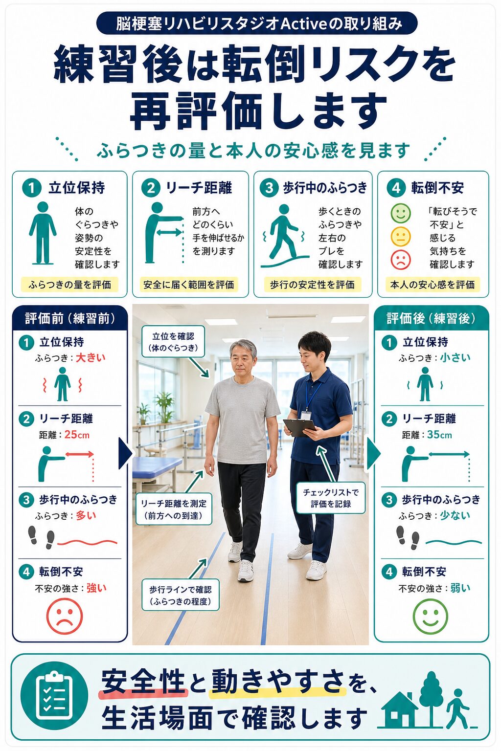脳卒中後のふらつきと体幹制御の再評価図解