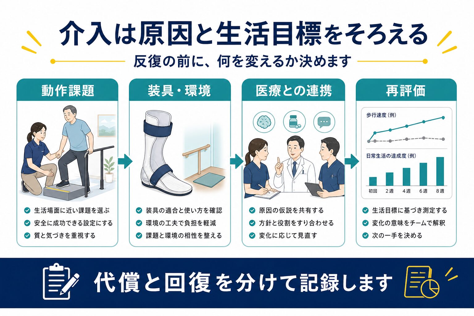 原因と生活目標をそろえて痙縮への介入を設計する図