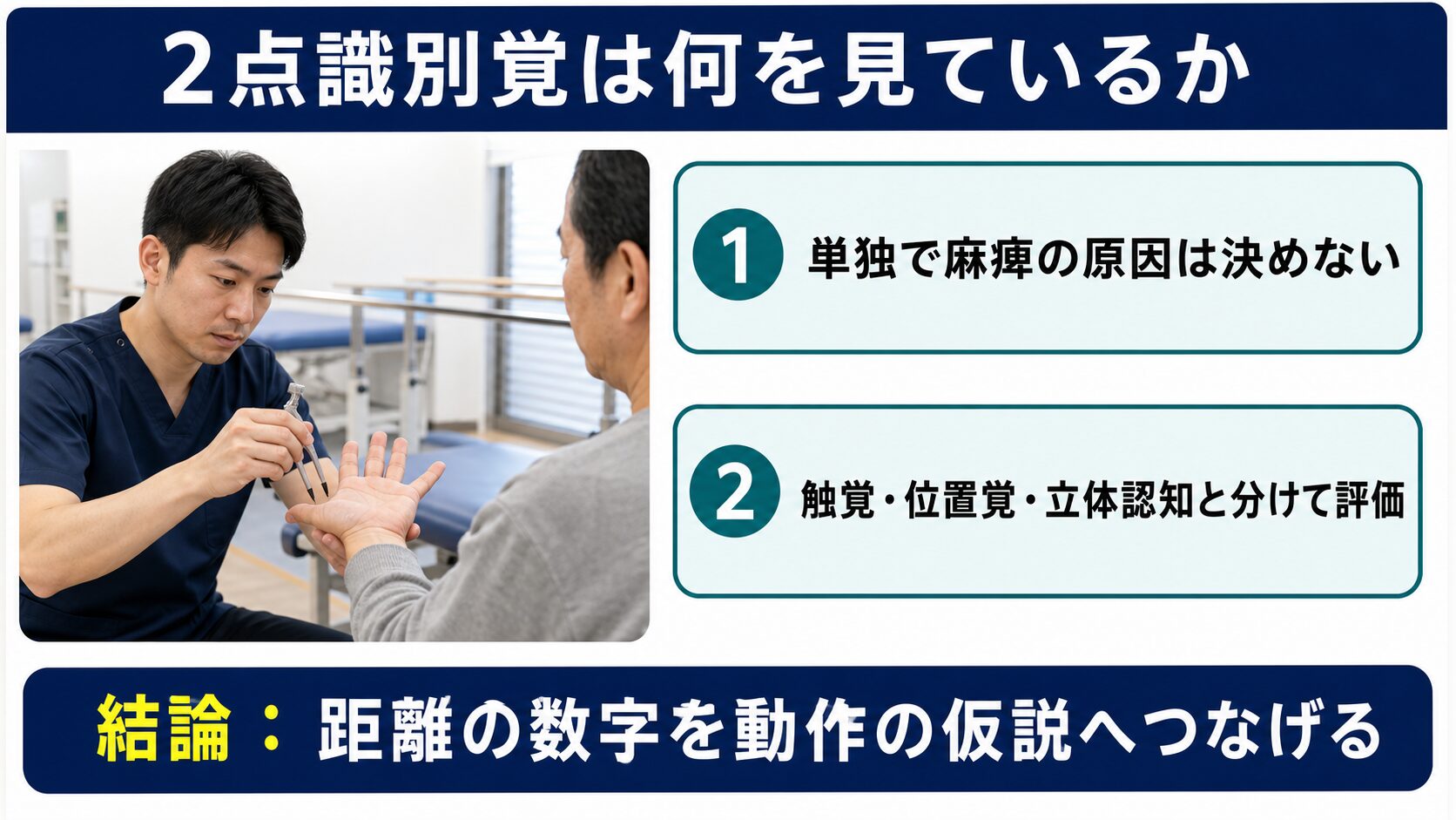 2点識別覚が見る内容と、触覚・位置覚・立体認知を分けて評価する考え方