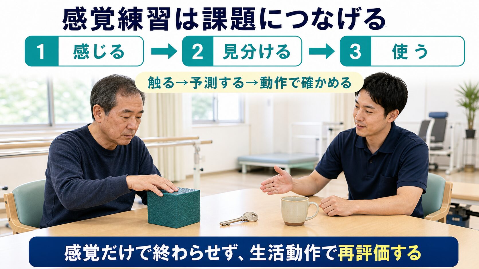 感覚を感じる、見分ける、生活課題で使う流れでリハビリを設計する図解