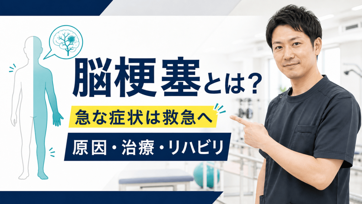 脳梗塞の急な症状、原因、治療、リハビリを示すサムネイル