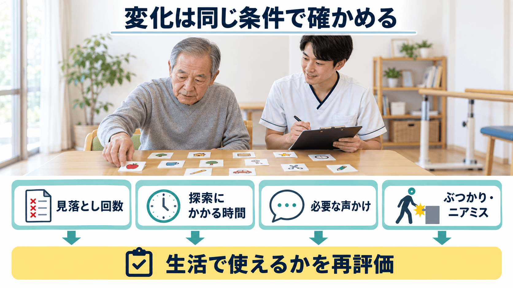 半側空間無視の生活課題を同じ条件で再評価する項目の図