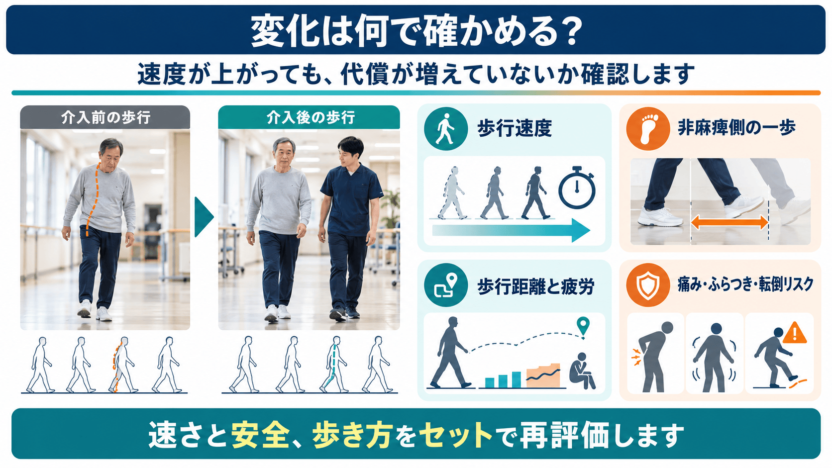 歩行速度と安全性と歩き方をセットで再評価する図解