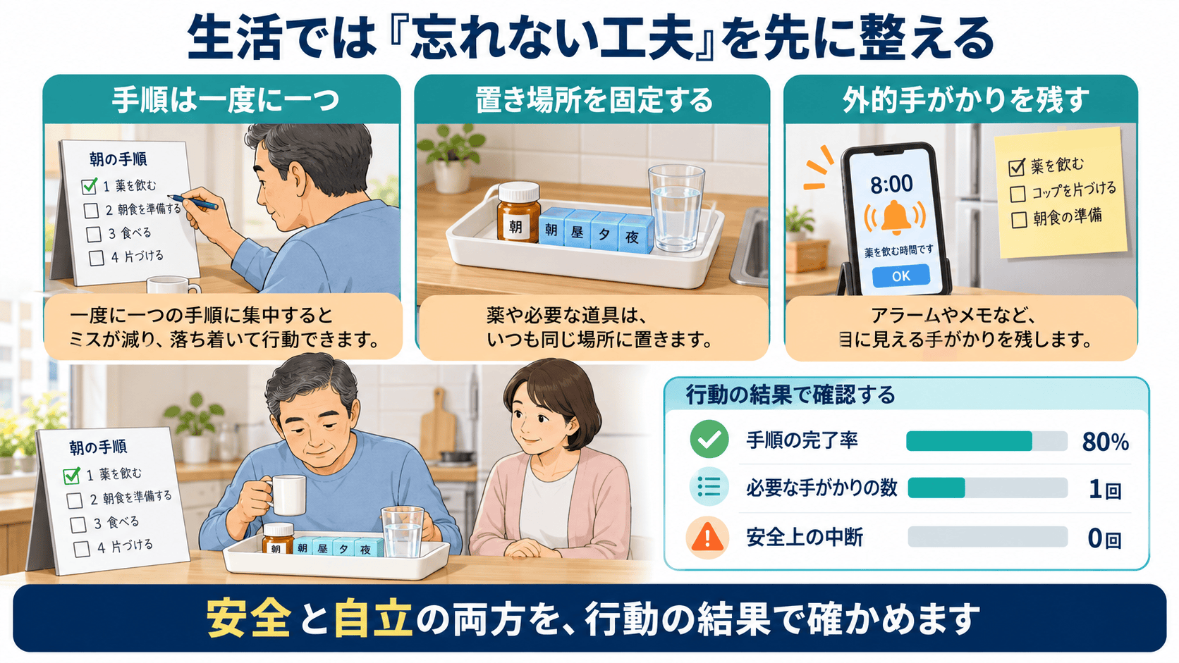 作業記憶の困りごとに対して生活環境と手がかりを整える図解
